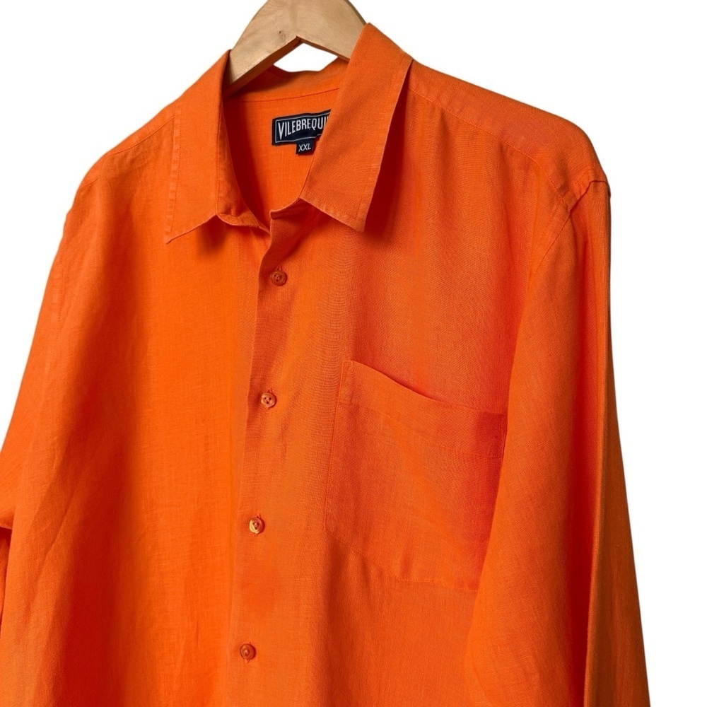 Vilebrequin Men's Size 2XL Orange 100% Linen Long Sleeve Button-Up Shirt Casual
